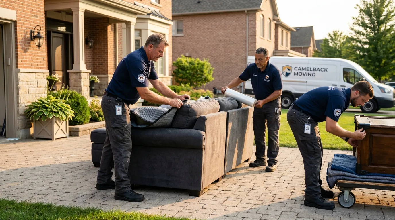 Large estate moving crew wrapping furniture in Dover, NH